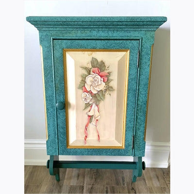 Always Time to Craft Hand-Painted Rose Medicine Cabinet | Wall Cabinet | Turquoise Blue