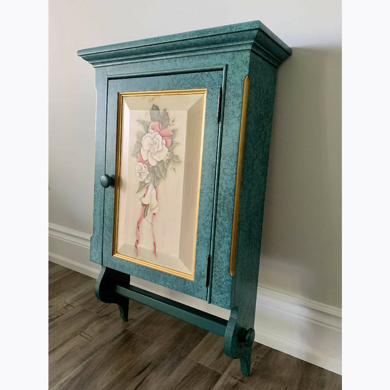 Always Time to Craft Hand-Painted Rose Medicine Cabinet | Wall Cabinet | Turquoise Blue