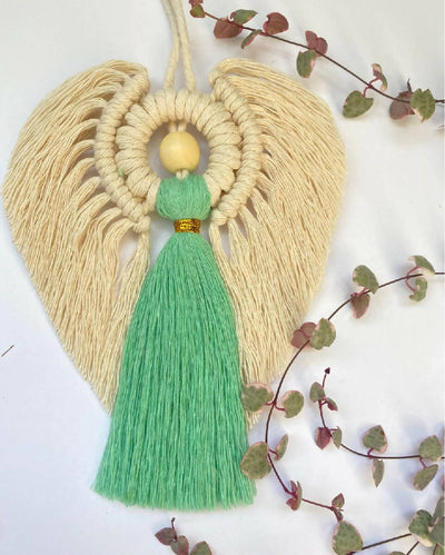 Craft Work Pieces Handmade Macrame Angel Ornaments - Set of 3 Sage green