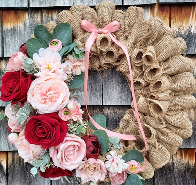 Handmade Rose and Eucalyptus Burlap Wreath